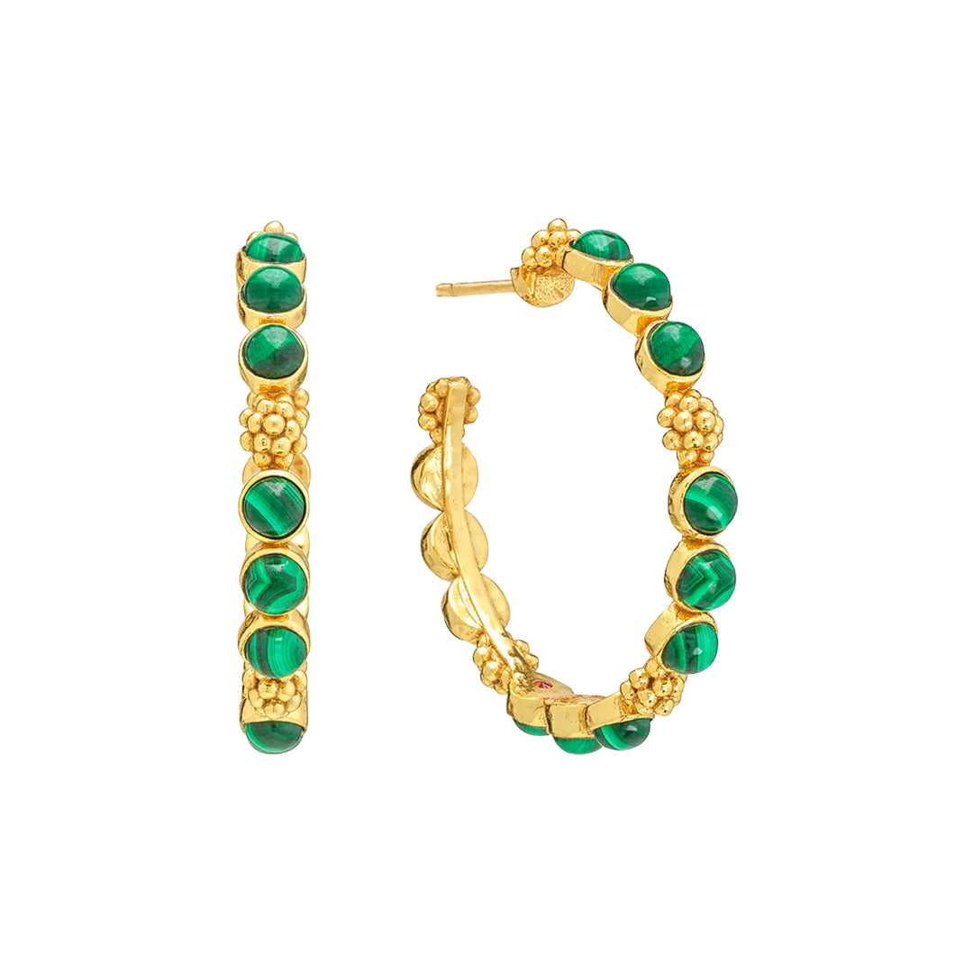 Berry Gem Medium Hoop Earrings in Malachite