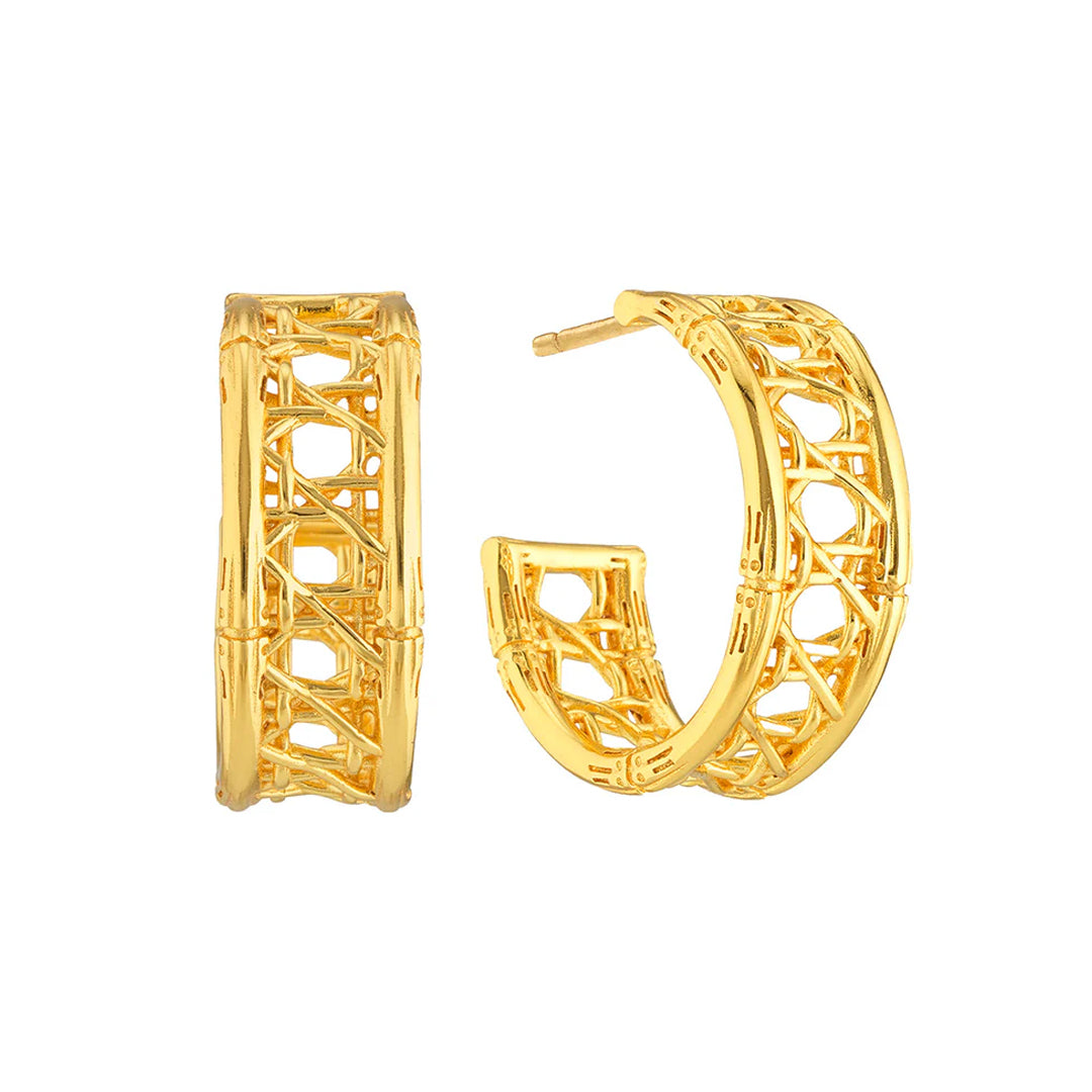Veranda Caning Medium Hoop Earrings in Gold