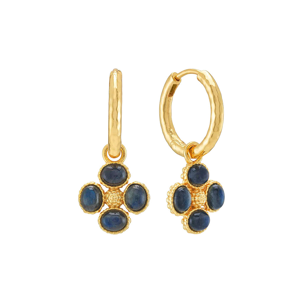 Berry Clover Hoop Earrings with Double Sided Charm in Blue Labradorite