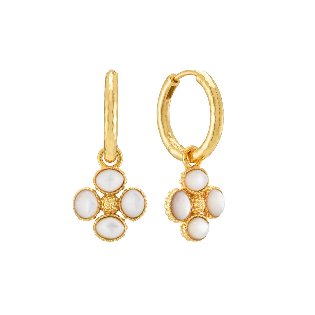 Berry Clover Hoop Earrings with Double Sided Charm in Mother of Pearl