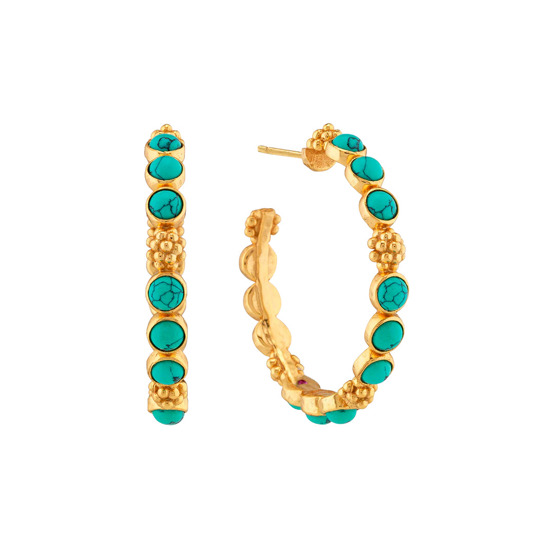 Berry Gem Medium Hoop Earrings in Turquoise