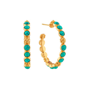 Berry Gem Medium Hoop Earrings in Turquoise