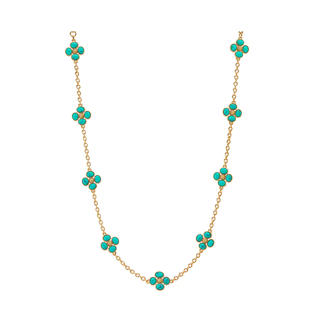 Berry Clover Double Sided Necklace 16" in Turquoise