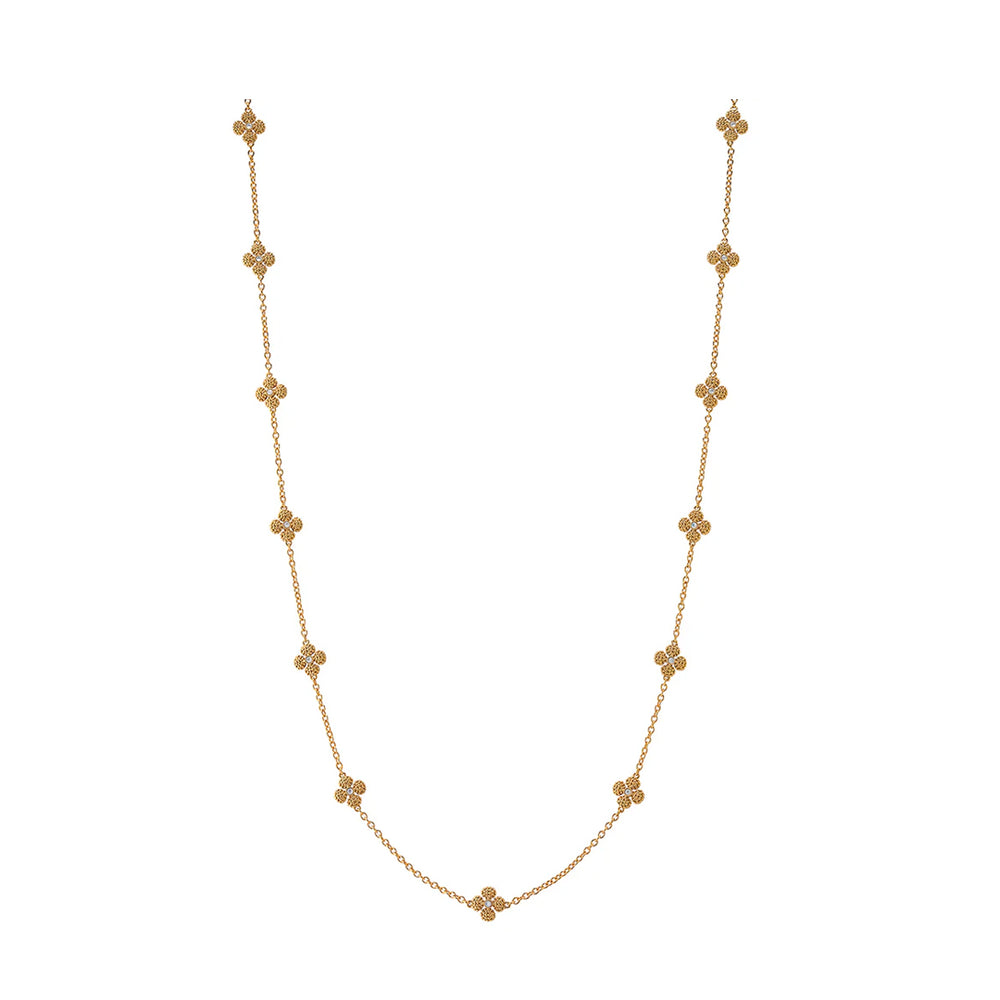 Berry Clover Double Sided Necklace 34" in Mother of Pearl