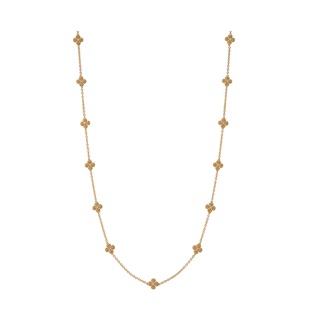 Berry Clover Double Sided Necklace 34" in Mother of Pearl