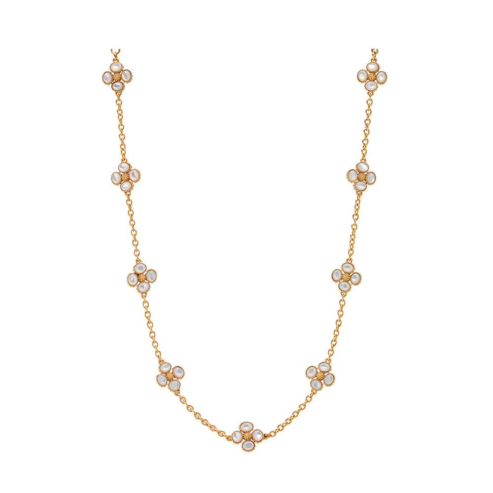 Berry Clover Double Sided Necklace 16" in Mother of Pearl