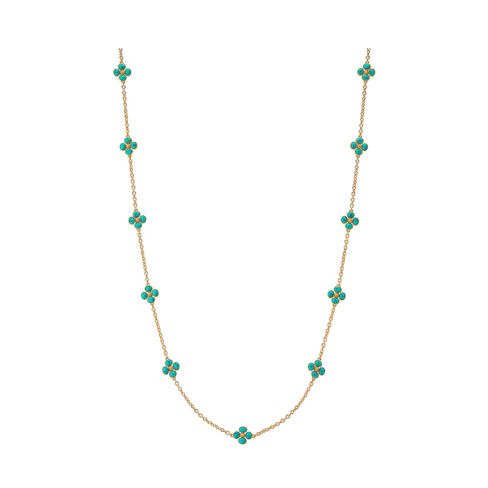 Berry Clover Double Sided Necklace 28" in Turquoise