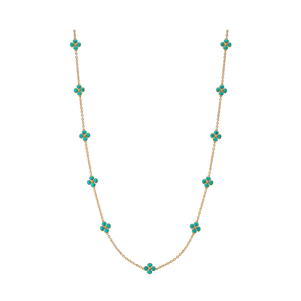 Berry Clover Double Sided Necklace 28" in Turquoise