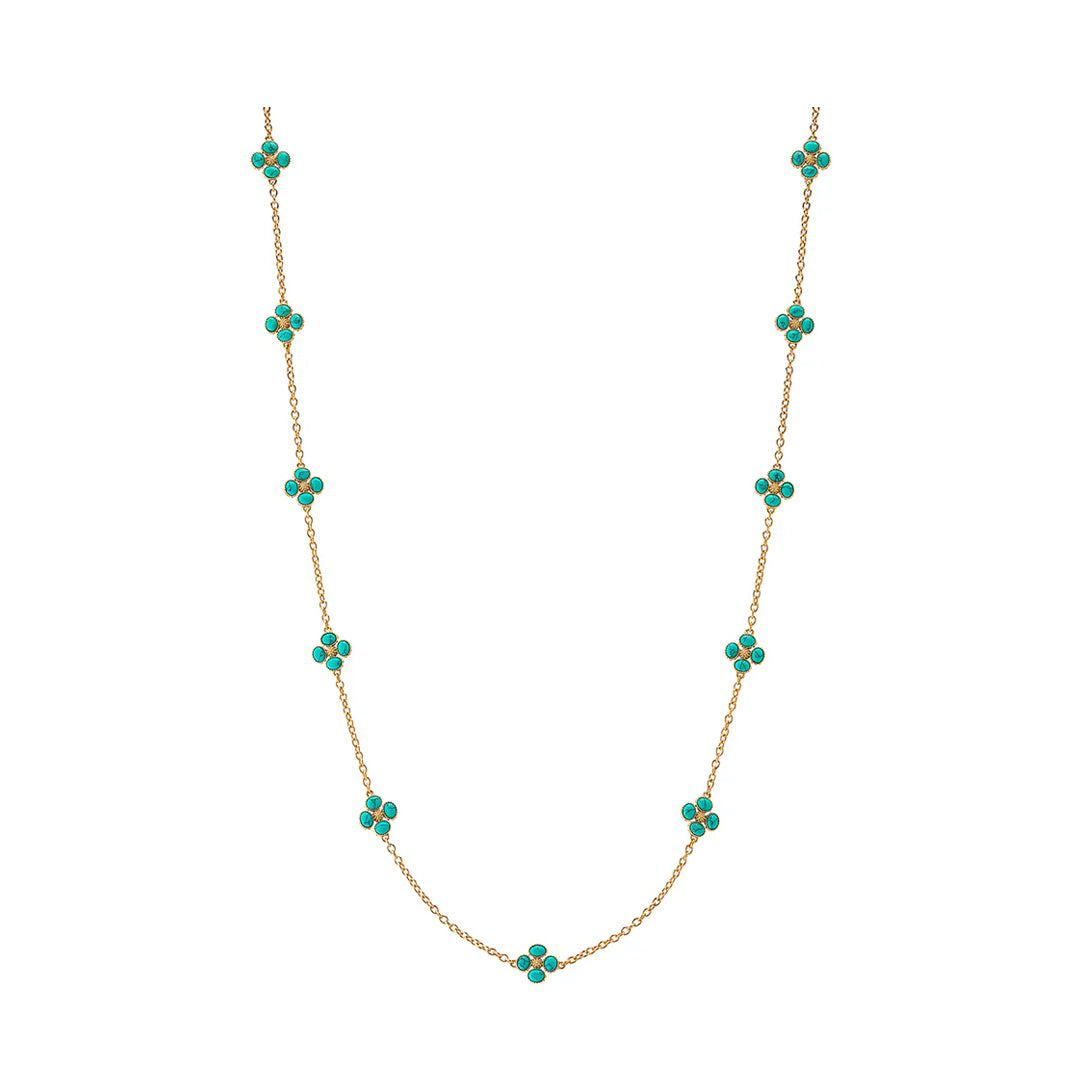 Berry Clover Double Sided Necklace 28" in Turquoise
