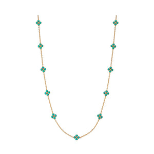Berry Clover Double Sided Necklace 28" in Turquoise