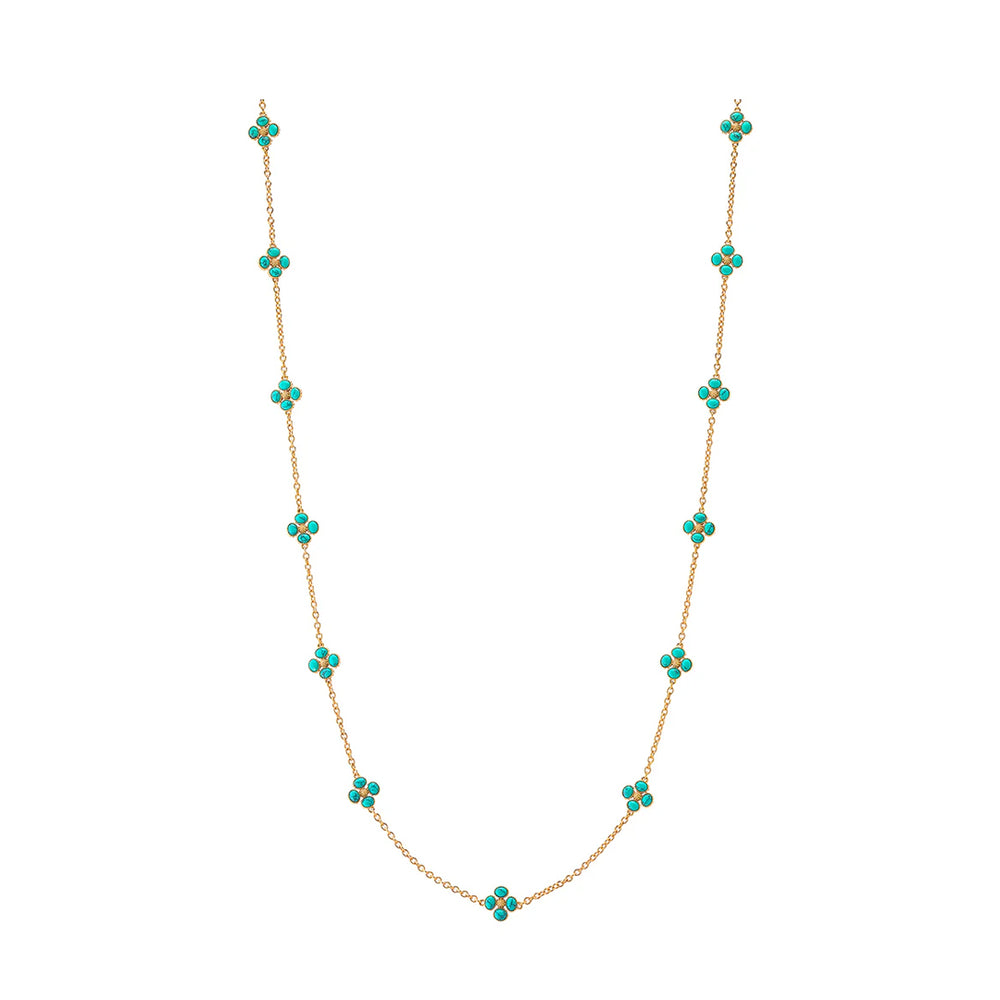 Berry Clover Double Sided Necklace 34" in Turquoise