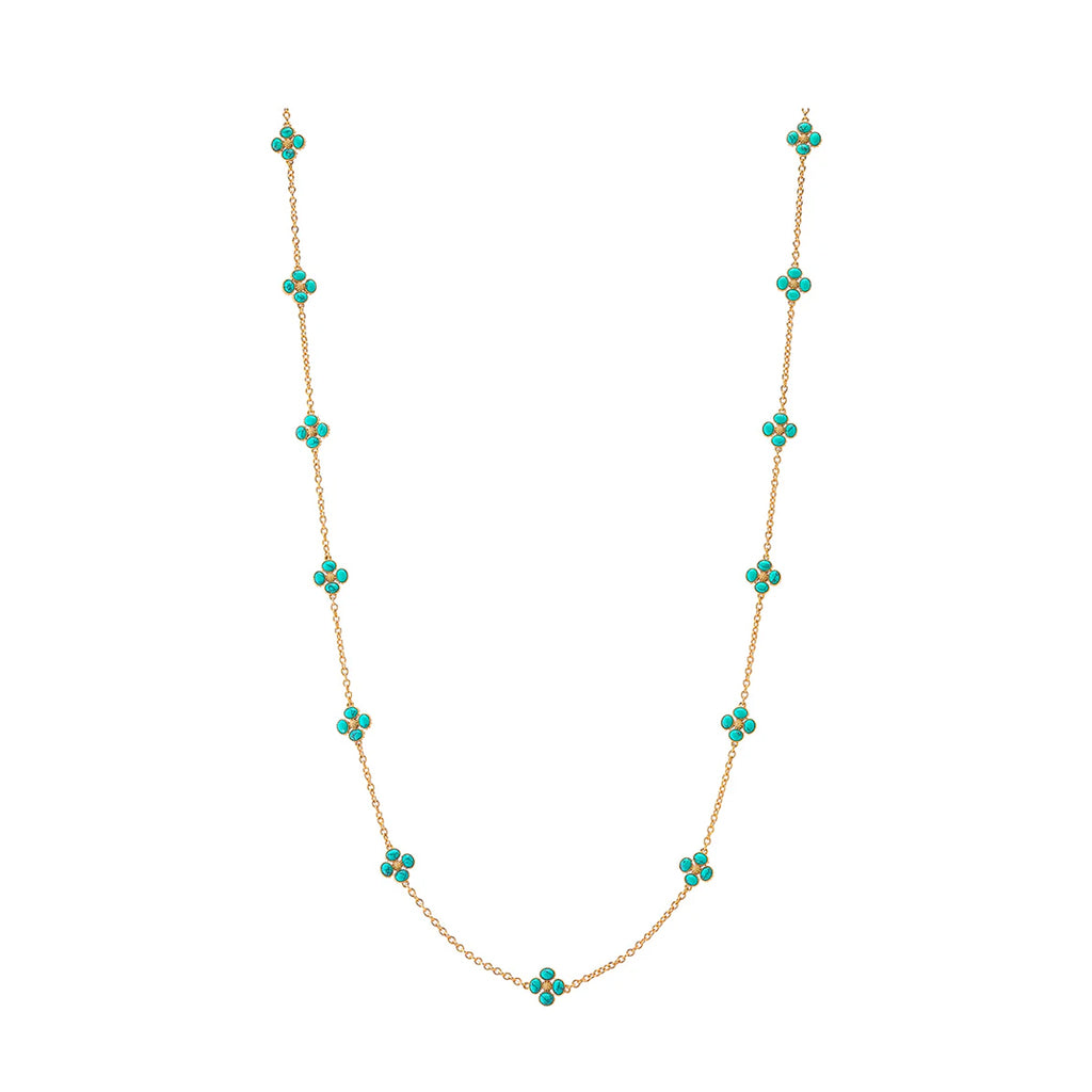 Berry Clover Double Sided Necklace 34" in Turquoise