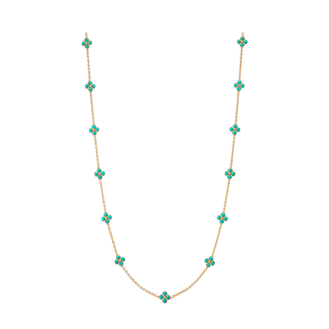 Berry Clover Double Sided Necklace 34" in Turquoise