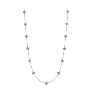 Berry Clover Double Sided Necklace 34" in Turquoise