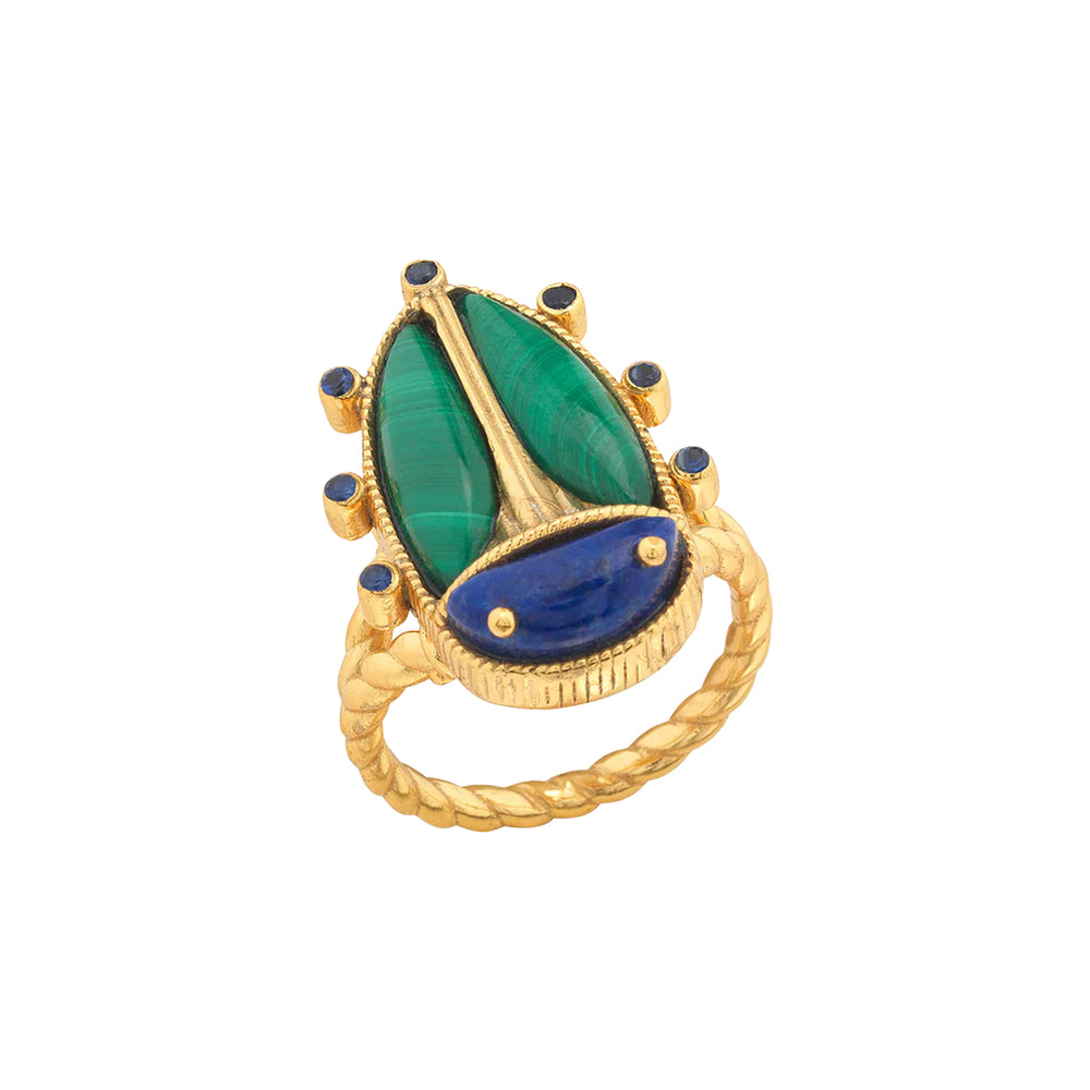 Scarab Grande Ring in Lapis/Malachite