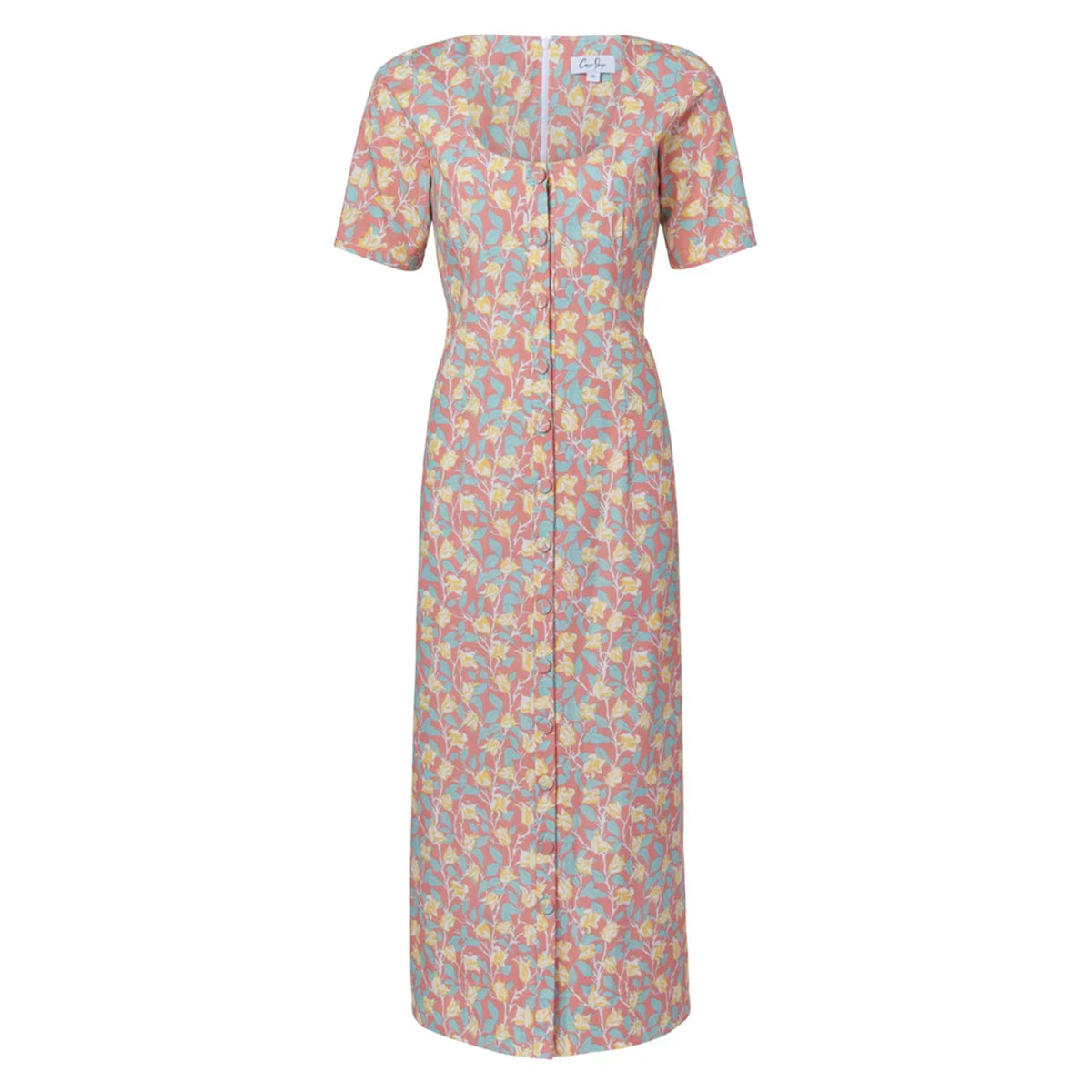 Mod Midi Dress in Coral Bougainvillea