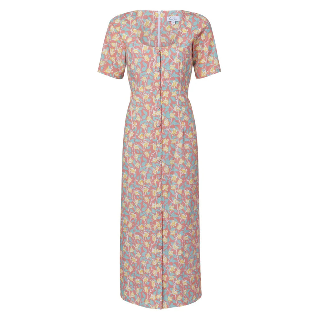 Mod Midi Dress in Coral Bougainvillea