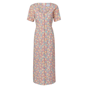 Mod Midi Dress in Coral Bougainvillea