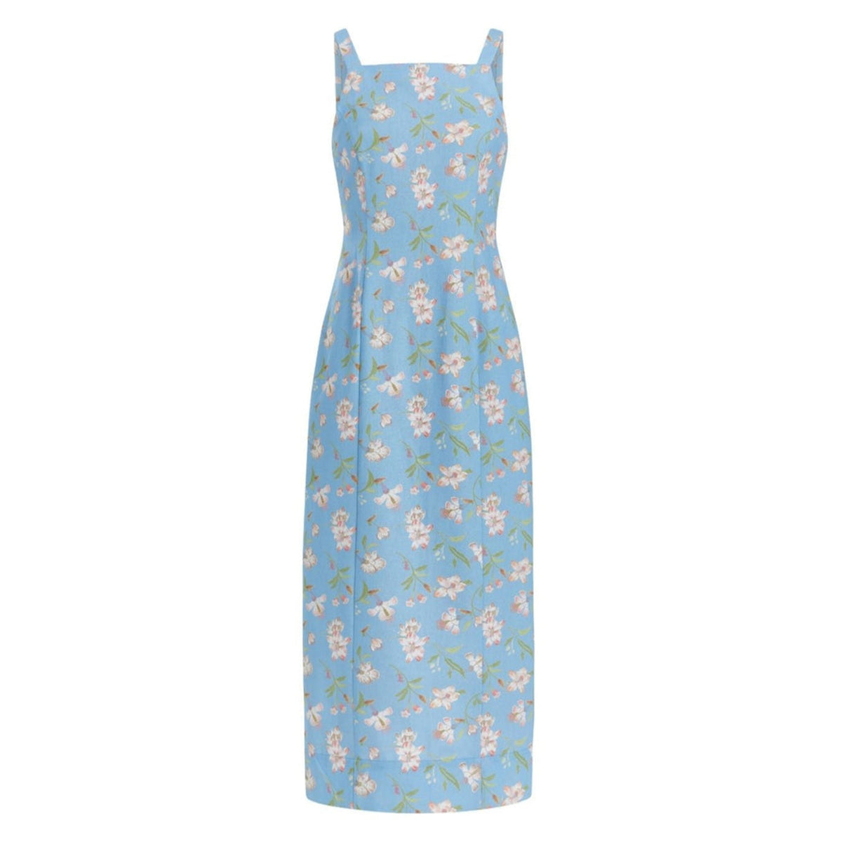 High-Neck Midi Dress in Blue Hibiscus