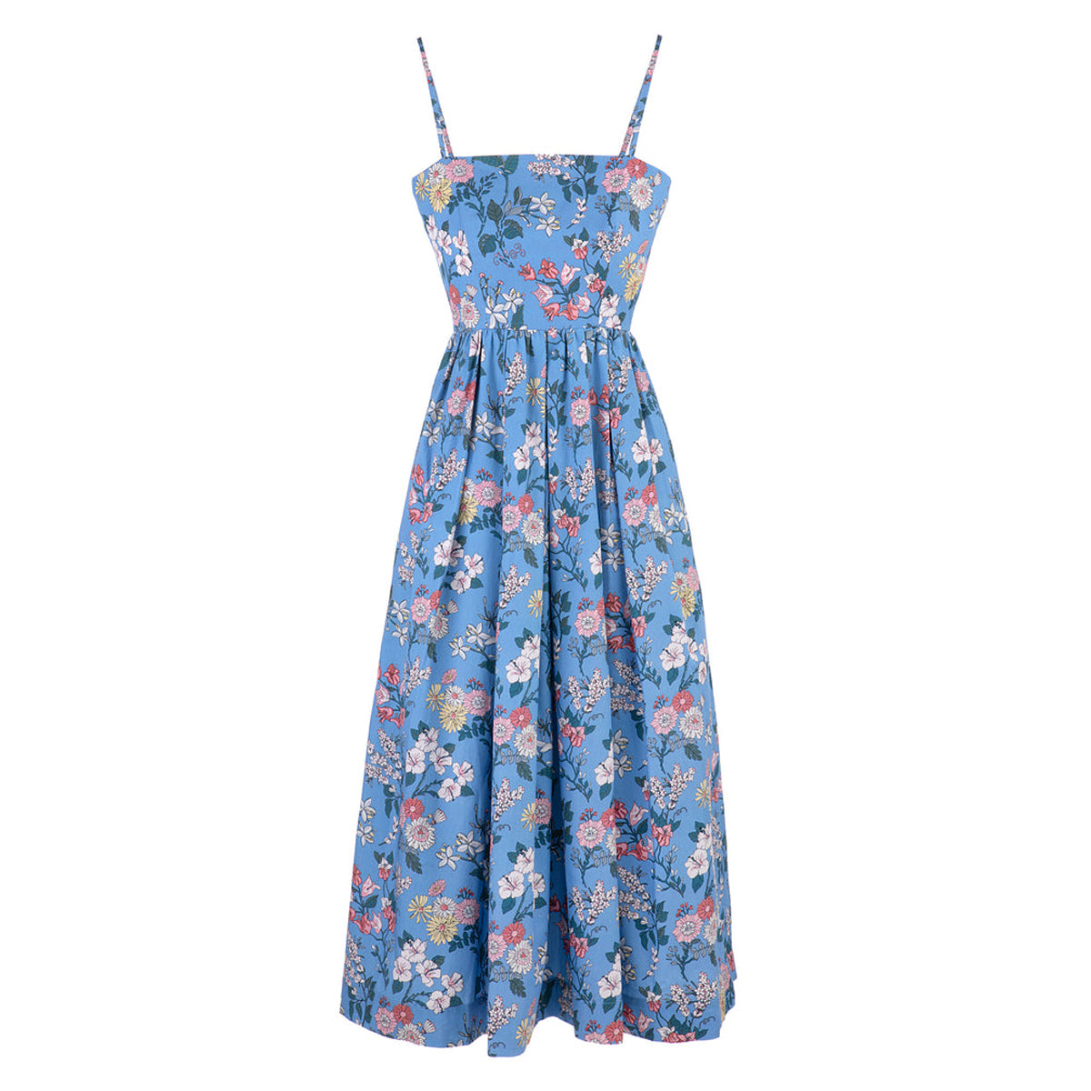 OTM Exclusive: Skinny-Strap Poof Dress in Blue Multi Floral