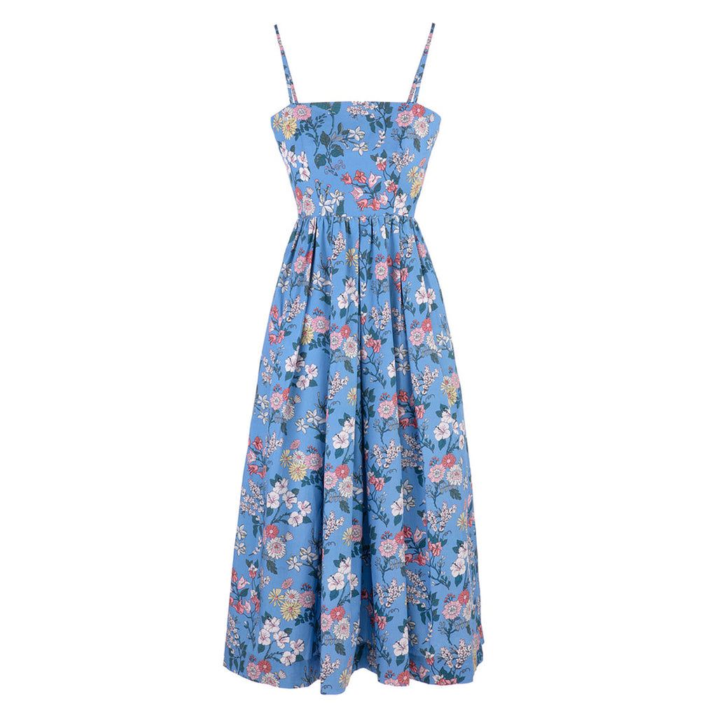 OTM Exclusive: Skinny-Strap Poof Dress in Blue Multi Floral