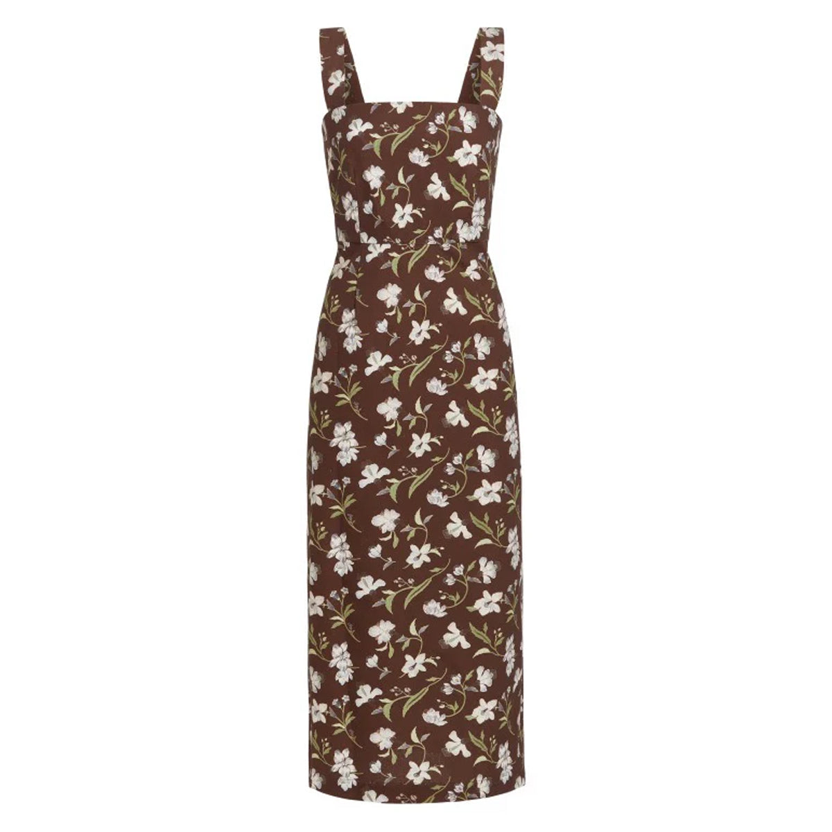 Long Slip Dress in Brown Hibiscus