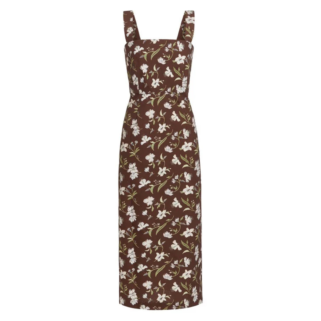 Long Slip Dress in Brown Hibiscus