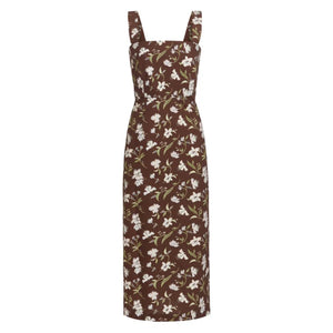Long Slip Dress in Brown Hibiscus