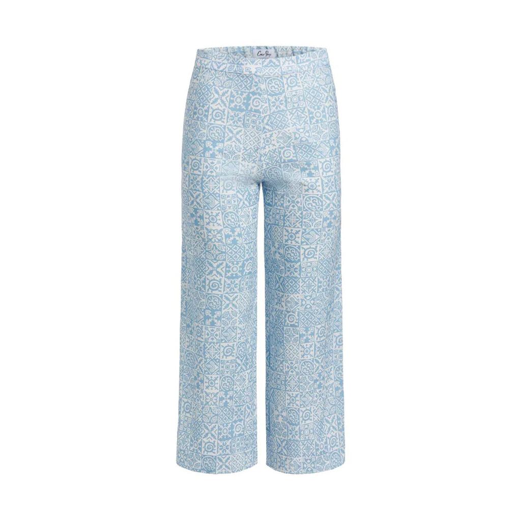 High-Waisted, Wide-Leg Pants in Blue Checkerboard