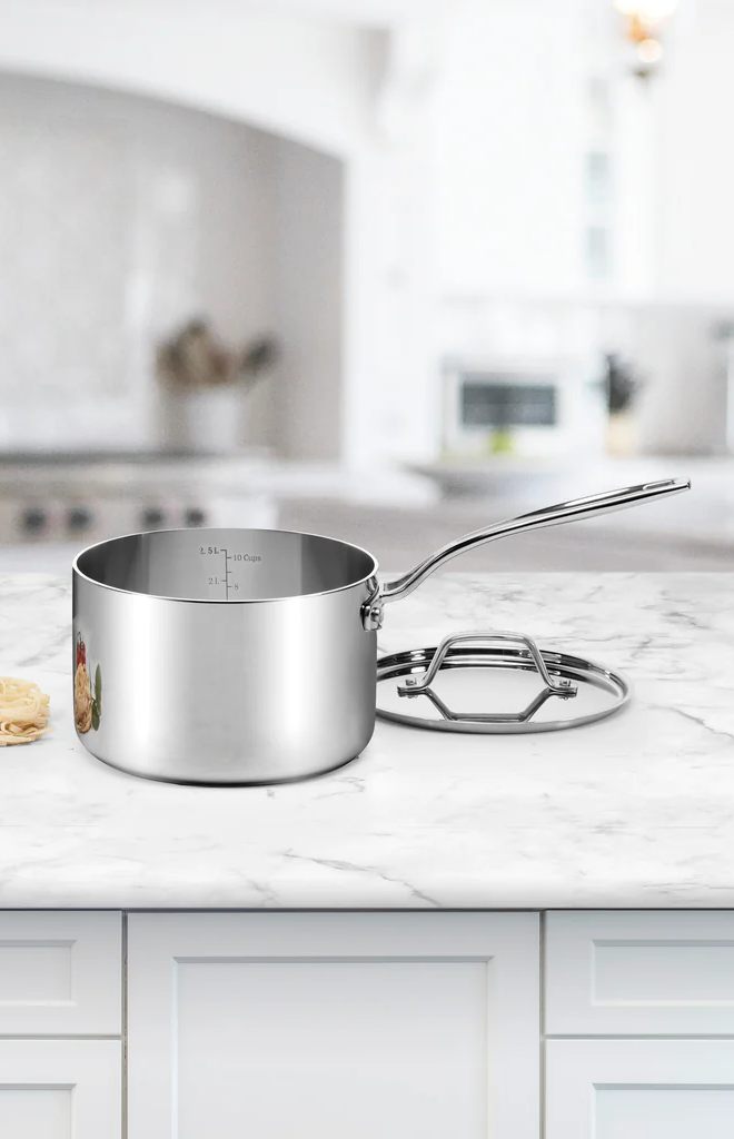 Custom-Clad 5-Ply 3 Qt. Saucepan with Cover in Stainless Steel