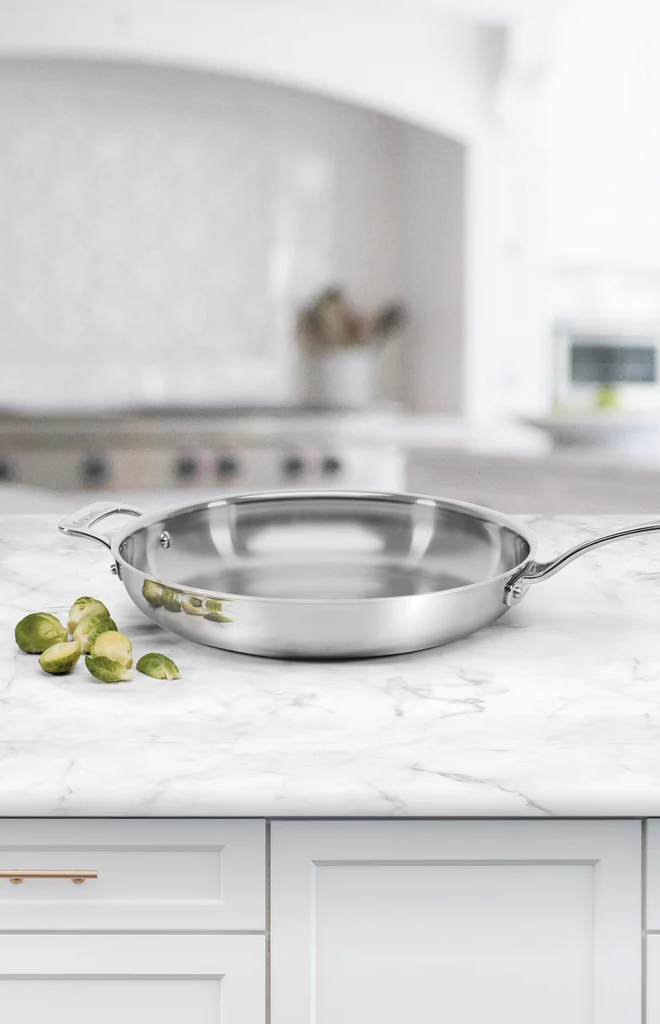 Custom-Clad 5-Ply 12" Fry Pan with Helper Handle in Stainless Steel