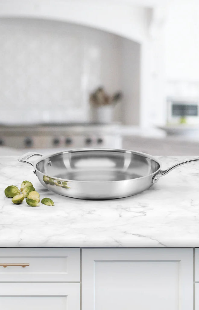 Custom-Clad 5-Ply 12" Fry Pan with Helper Handle in Stainless Steel