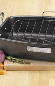Roasting And Lasagna Pans 17" x 13" Nonstick Roaster with V-Rack in Black