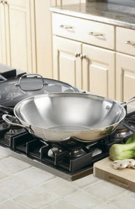 Chef's Classic® Stainless 14" Stir-Fry Pan with Helper Handle & Glass Cover in Stainless Steel
