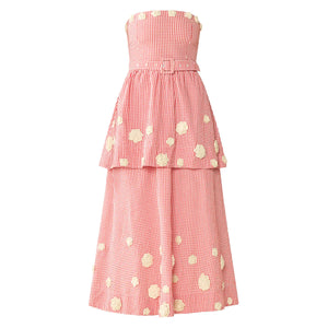 Daisy Dress X Rainey Collaboration in Red Gingham with Cream Crochet Applique