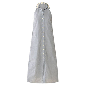 Cami Collar Dress in Navy Gingham with Cream Crochet Applique