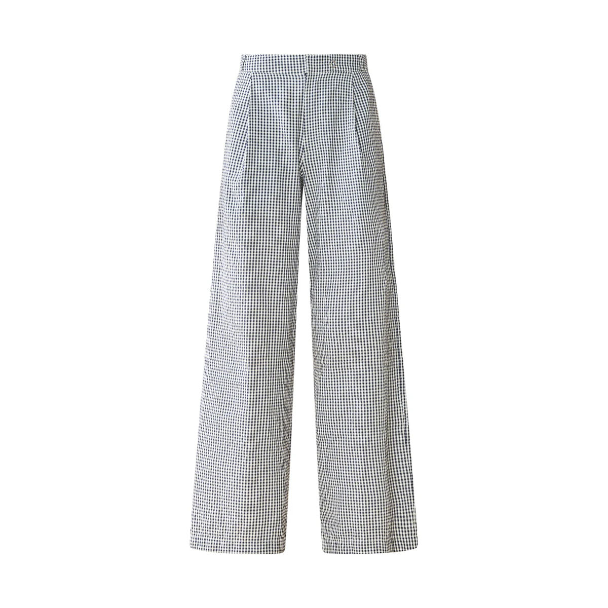 Nina Pant in Navy Gingham with Cream Crochet Applique