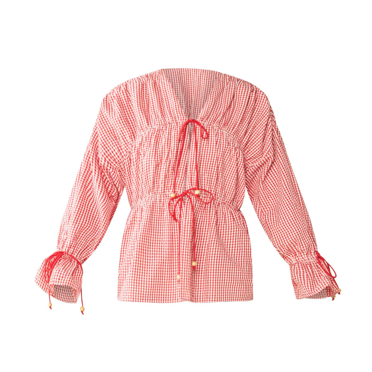 Isle Top x Rainey Collaboration in Red Gingham with Cream Crochet Applique