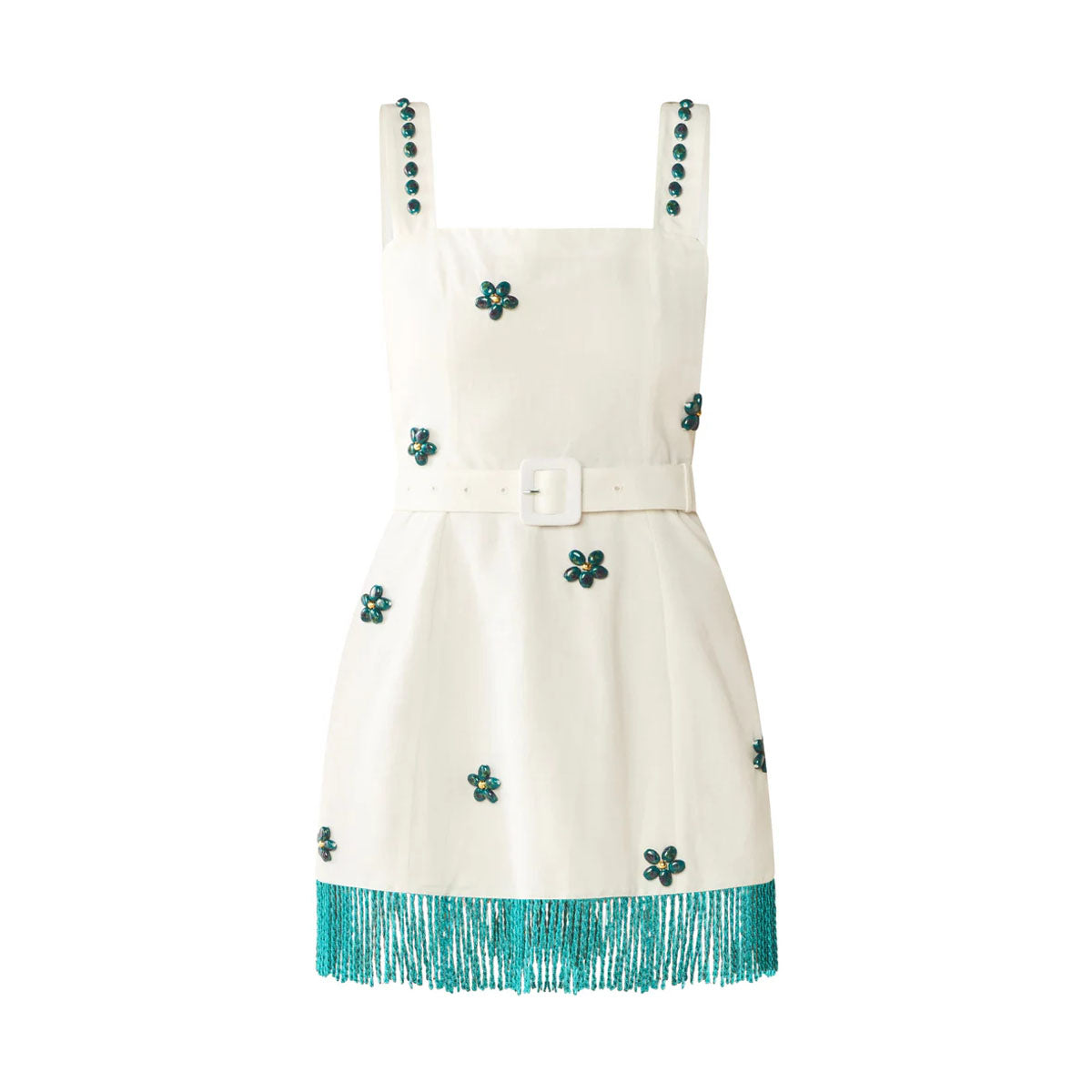 Sarah Bird Mini Dress in White with Painted Beads