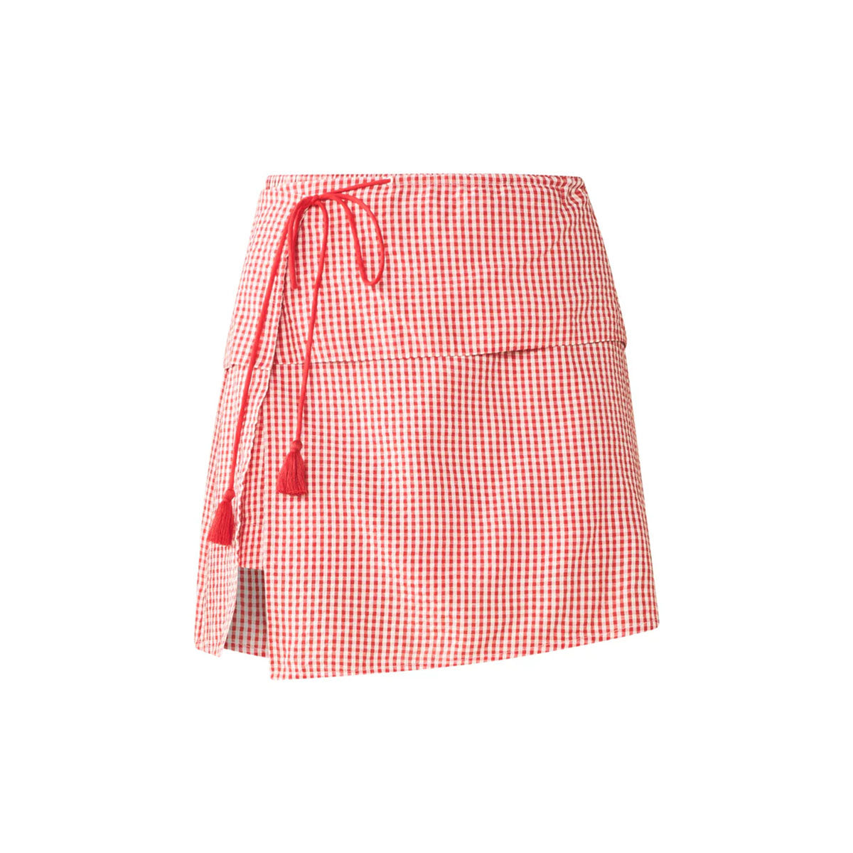 Sam Skort x Rainey Collaboration in Red Gingham with Cream Crochet Applique