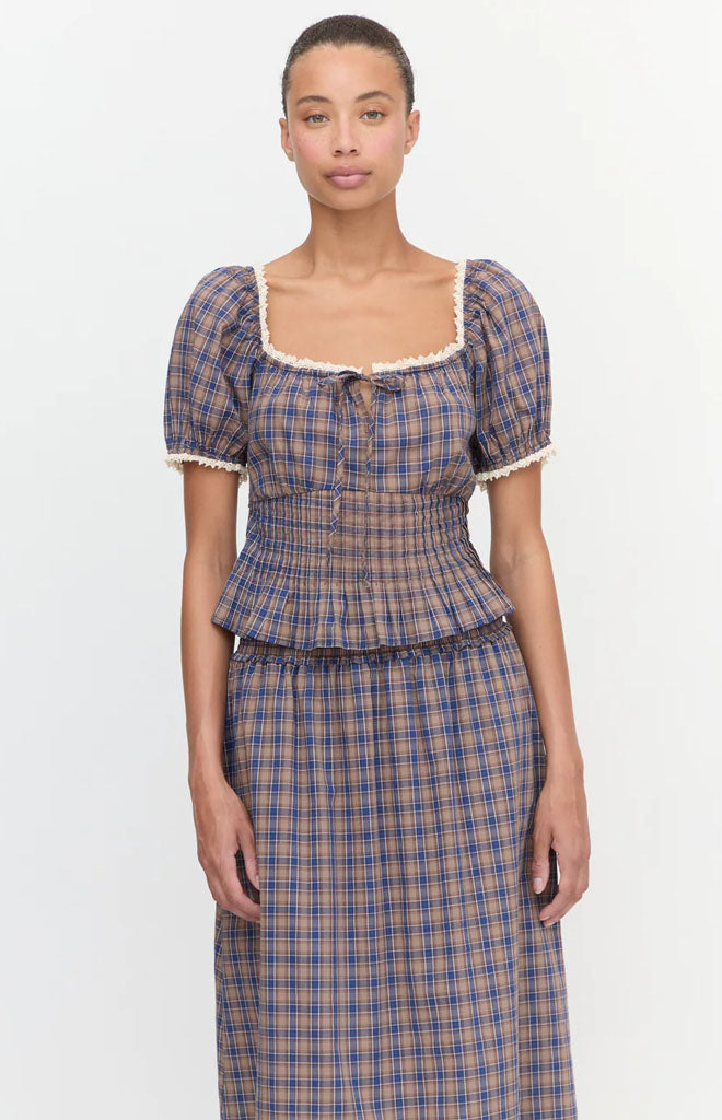 The Paulina Top in Brown Spencer Plaid
