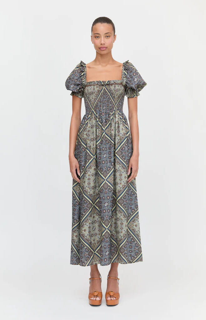 The Scarlett Nap Dress in Olive Equestrian Scarf