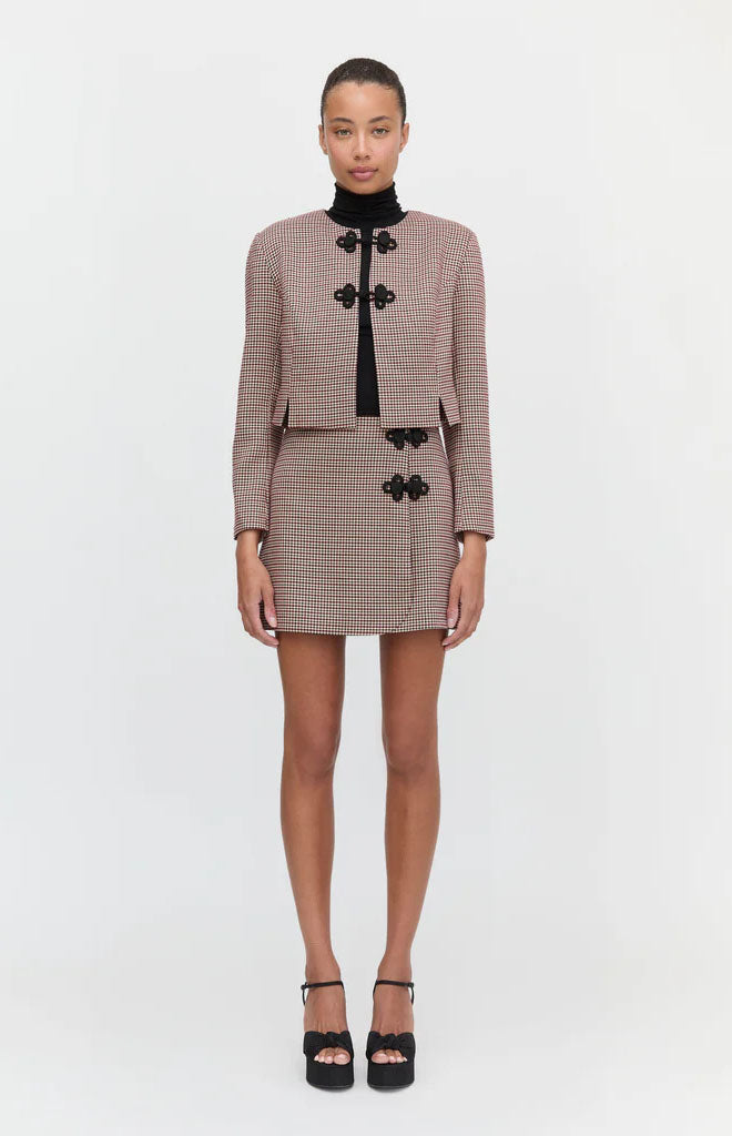 The Melody Skirt in Burgundy Holmes Houndstooth