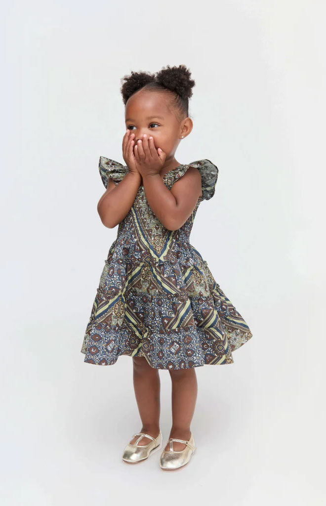 The Baby Ellie Nap Dress in Olive Equestrian Scarf
