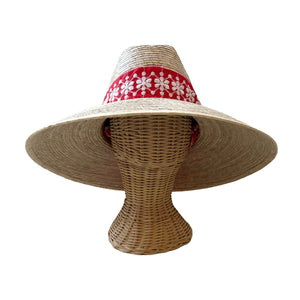 Hollyhock Sun Hat in Vintage Red with White Embroidered Ribbon