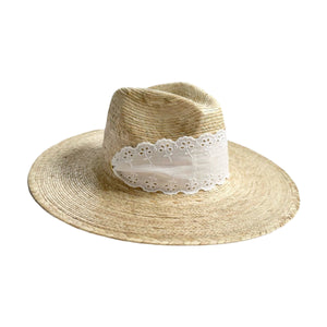 Zinnia Sun Hat in Wide & Short Lace Eyelet Ribbon