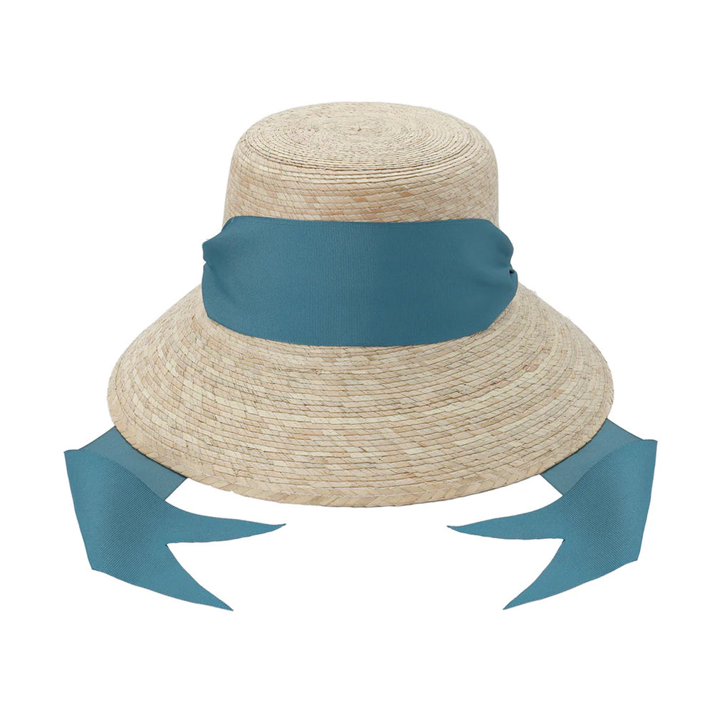 Clematis Bucket Hat With Wide & Short French Blue Grosgrain Ribbon