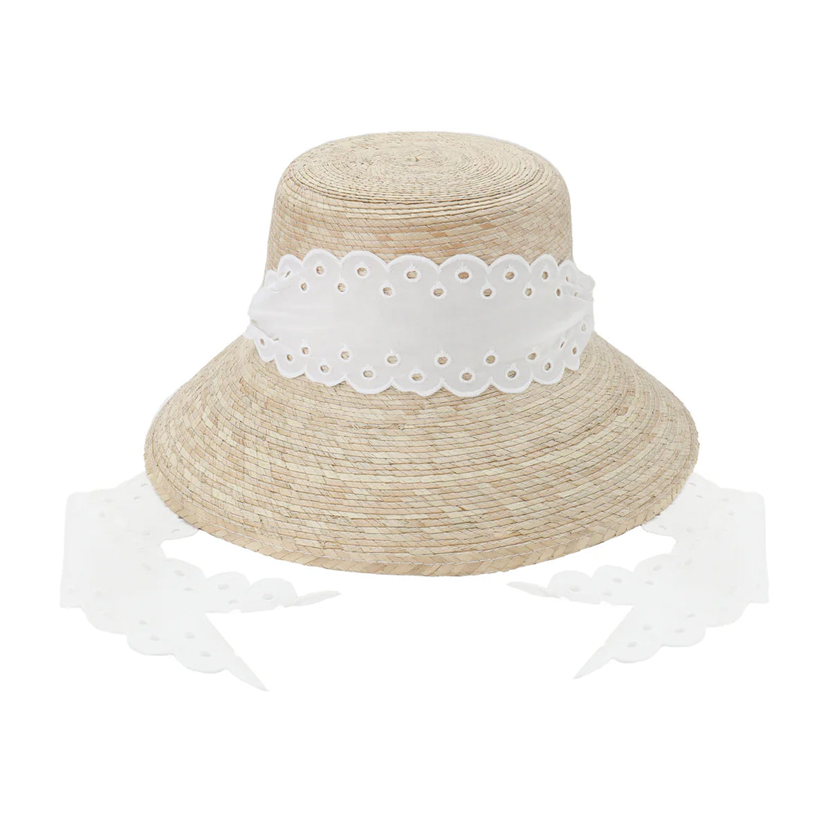 Clematis Bucket Hat With Antique Eyelet Scalloped Lace Ribbon