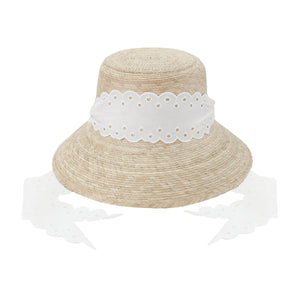 Clematis Bucket Hat With Antique Eyelet Scalloped Lace Ribbon