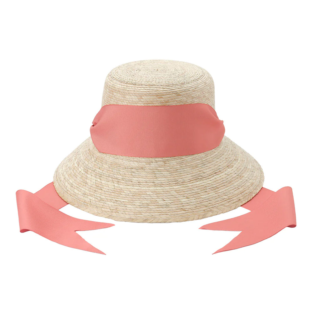 Clematis Bucket Hat With Wide Coral Grosgrain Ribbon